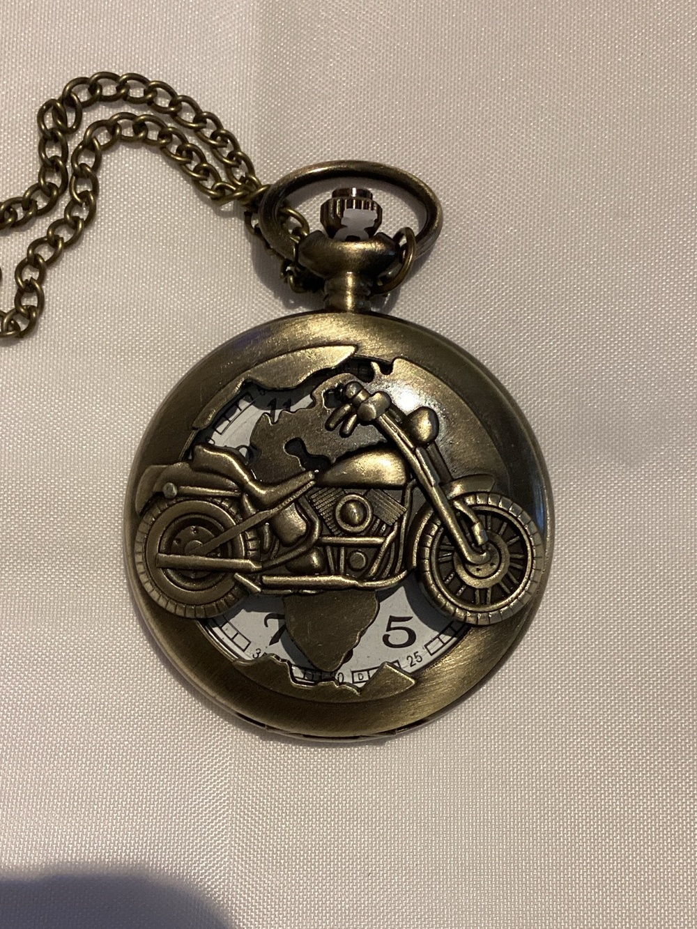 Vintage-Style Bronze Motorcycle Pocket Watch Pendant - Men Accessories